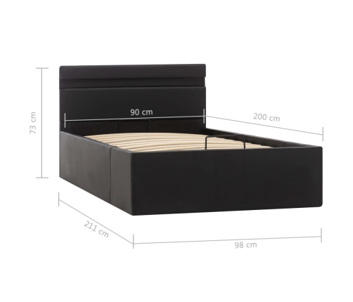 Cama canapé hidráulica con LED cuero sintético negro 90x200cm