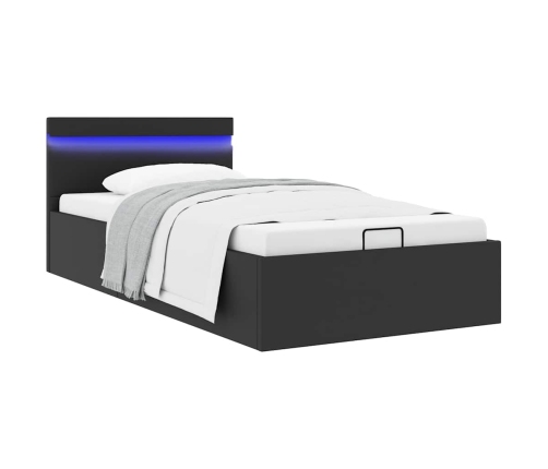 Cama canapé hidráulica con LED sin colchón negra 90x200 cm