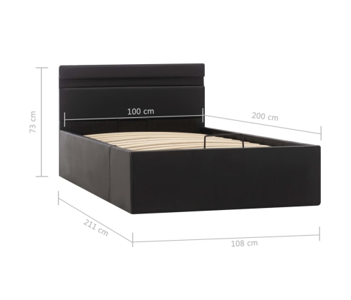 Cama canapé hidráulica con LED cuero sintético negro 100x200cm