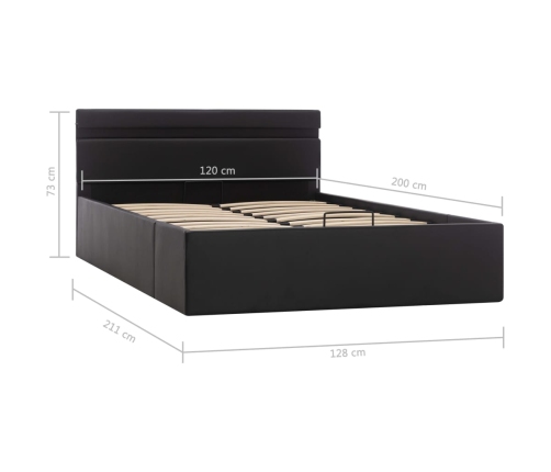 vidaXL Cama canapé hidráulica con LED cuero sintético negro 120x200 cm