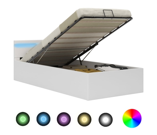 vidaXL Cama canapé hidráulica con LED cuero sintético blanco 90x200 cm