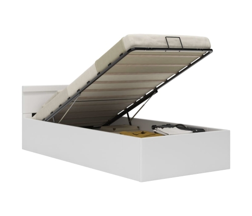 vidaXL Cama canapé hidráulica con LED cuero sintético blanco 90x200 cm