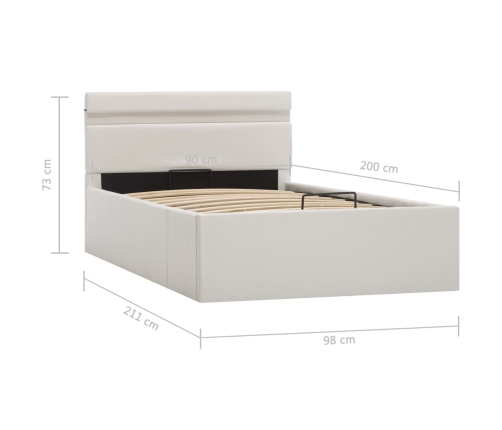 vidaXL Cama canapé hidráulica con LED cuero sintético blanco 90x200 cm