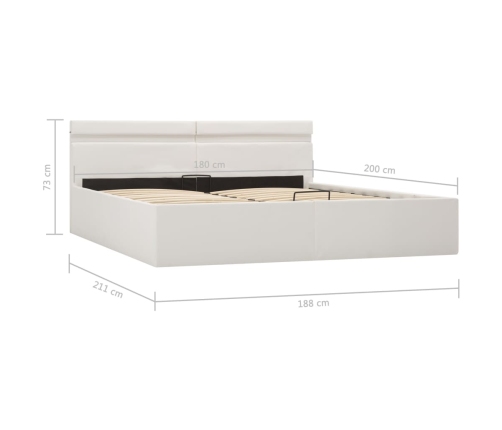 Cama canapé hidráulica con LED cuero sintético blanca 180x200cm