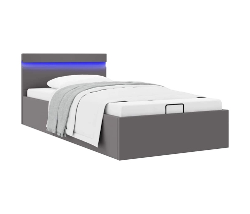 Cama canapé hidráulica con LED cuero sintético gris 90x200 cm