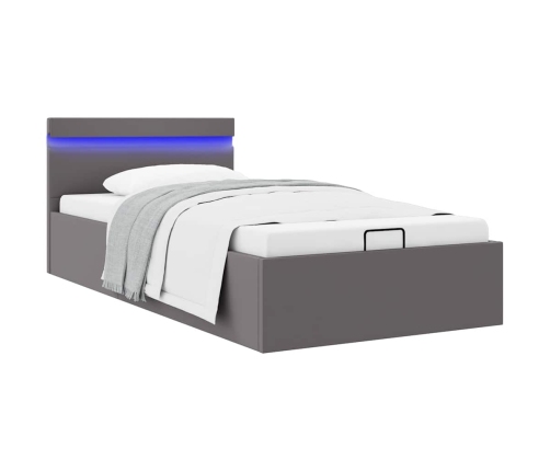 Cama canapé hidráulica con LED cuero sintético gris 100x200 cm