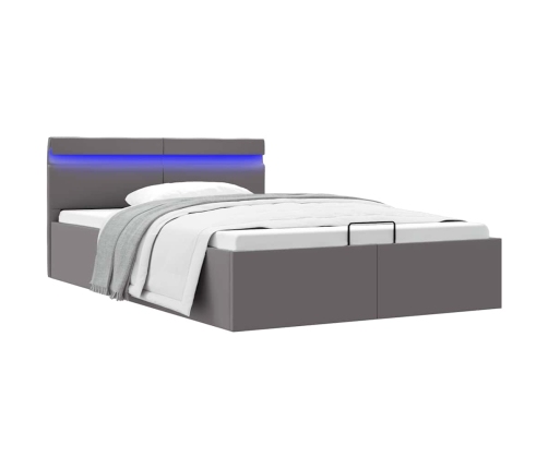 Cama canapé hidráulica con LED cuero sintético gris 120x200 cm