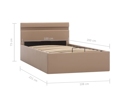 vidaXL Cama canapé hidráulica LED cuero sintético capuchino 100x200 cm