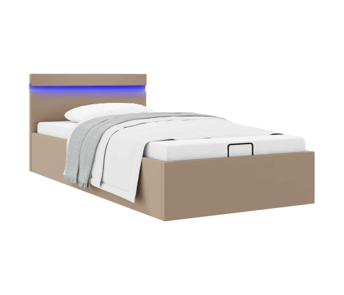 Cama canapé hidráulica LED cuero sintético capuchino 100x200 cm