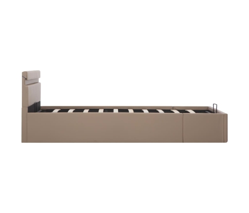 Cama canapé hidráulica LED cuero sintético capuchino 120x200 cm