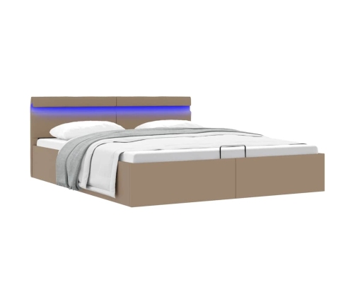 Cama canapé hidráulica LED cuero sintético capuchino 180x200 cm