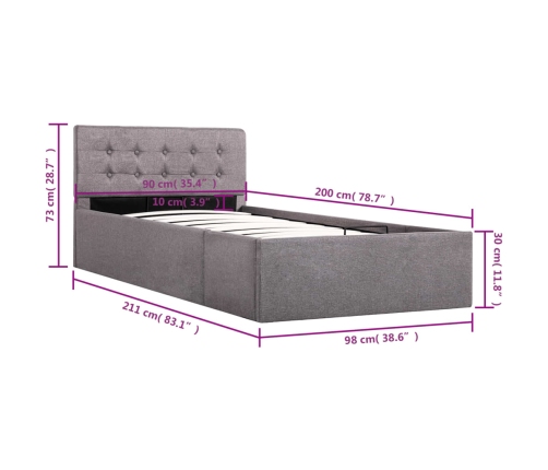 Cama canapé hidráulica de almacenaje sin colchón taupe 90x200cm