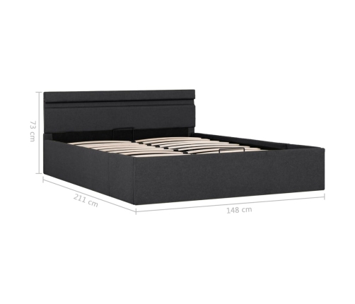 vidaXL Cama hidráulica con almacenaje y LED tela gris oscuro 140x200cm