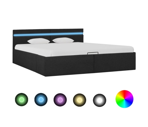 vidaXL Cama hidráulica con almacenaje y LED tela gris oscuro 180x200cm