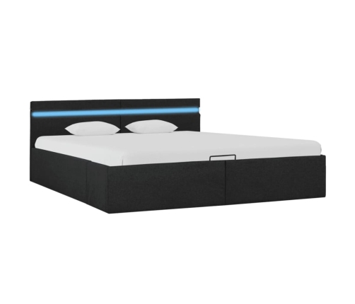 vidaXL Cama hidráulica con almacenaje y LED tela gris oscuro 180x200cm