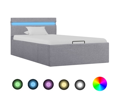 vidaXL Cama canapé hidráulica almacenaje LED tela gris claro 90x200cm