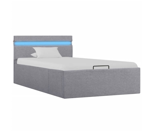 vidaXL Cama canapé hidráulica almacenaje LED tela gris claro 90x200cm