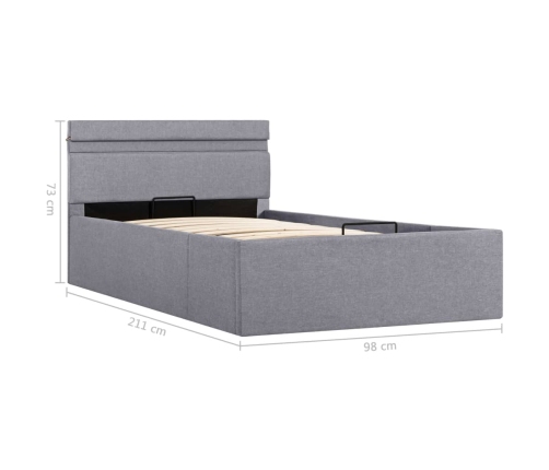 vidaXL Cama canapé hidráulica almacenaje LED tela gris claro 90x200cm