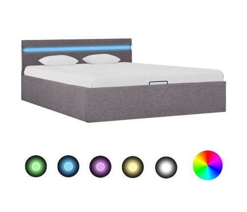 vidaXL Cama canapé hidráulica almacenaje LED tela gris topo 120x200 cm