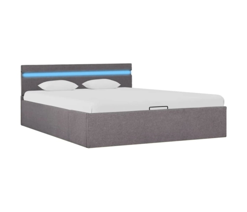 vidaXL Cama canapé hidráulica almacenaje LED tela gris topo 120x200 cm