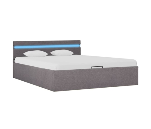 vidaXL Cama canapé hidráulica almacenaje LED tela gris topo 140x200 cm