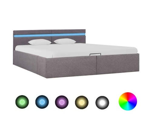 vidaXL Cama canapé hidráulica almacenaje LED tela gris topo 160x200 cm