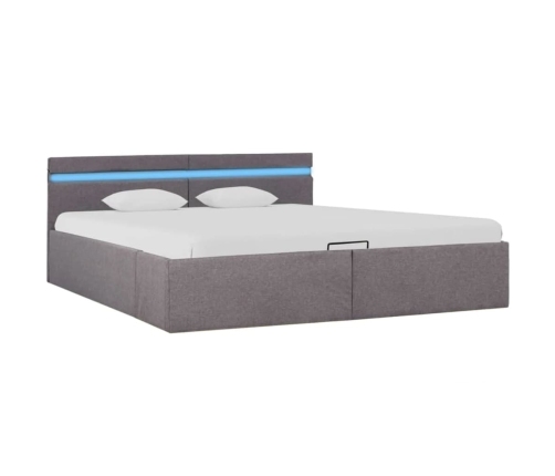 vidaXL Cama canapé hidráulica almacenaje LED tela gris topo 160x200 cm