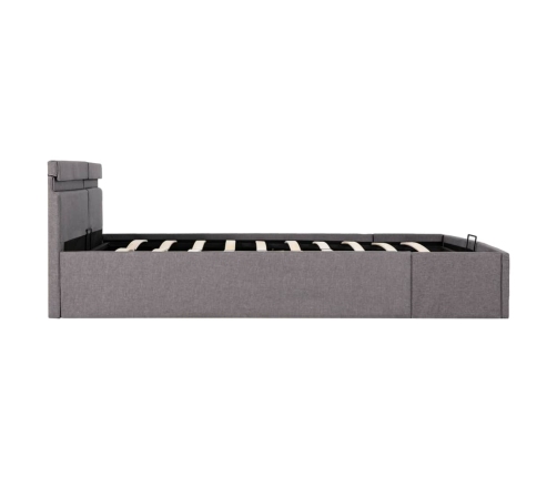 vidaXL Cama canapé hidráulica almacenaje LED tela gris topo 160x200 cm