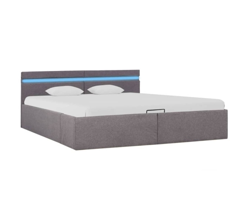 vidaXL Cama canapé hidráulica almacenaje LED tela gris topo 180x200 cm