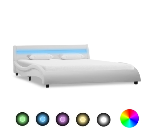 Estructura de cama con LED cuero sintético blanco 140x200 cm