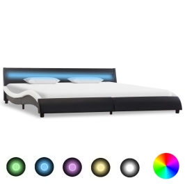 Estructura cama con LED cuero sintético negro blanco 180x200 cm