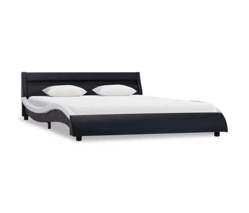 Estructura cama con LED cuero sintético negro blanco 180x200 cm