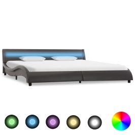 Estructura de cama con LED de cuero sintético gris 180x200 cm