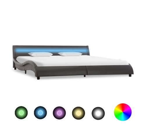 Estructura de cama con LED de cuero sintético gris 180x200 cm