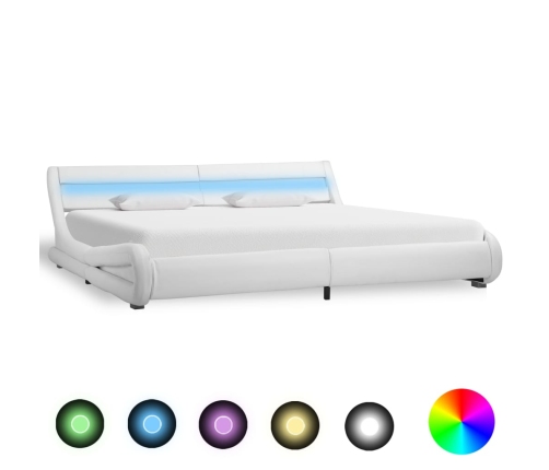 vidaXL Estructura de cama con LED de cuero sintético blanco 180x200 cm