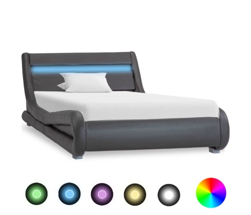 vidaXL Estructura de cama con LED cuero sintético gris 100x200 cm