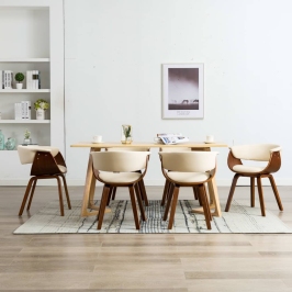 Sillas de comedor 6 uds madera curvada y cuero sintético crema