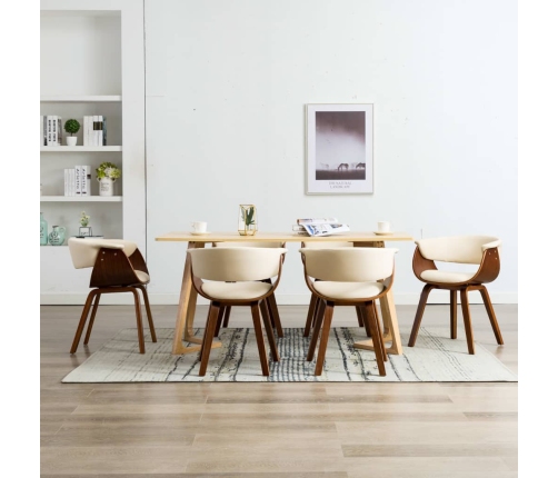 Sillas de comedor 6 uds madera curvada y cuero sintético crema