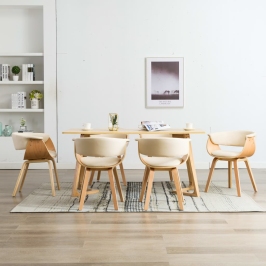 Sillas de comedor 6 uds madera curvada y cuero sintético crema