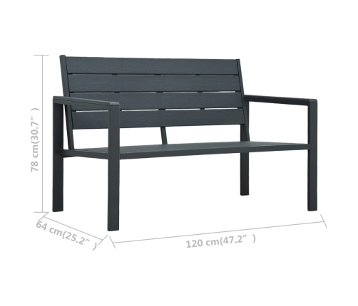 vidaXL Banco de jardín HDPE gris aspecto madera 120 cm