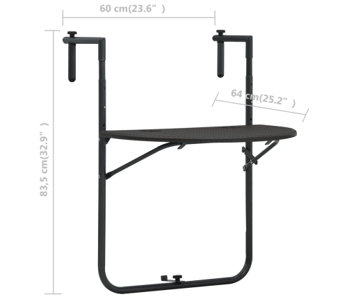 Mesa balcón colgante plástico aspecto ratán marrón 60x64x83,5cm