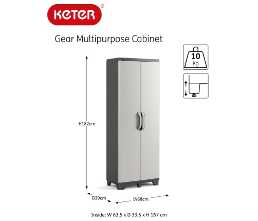 Keter Armario almacenaje multiusos Gear negro y gris 182 cm