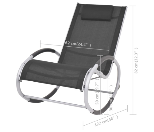 Silla mecedora de jardín de textilene negro