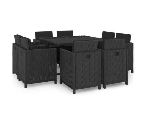 Set comedor de jardín 9 piezas y cojines ratán sintético negro