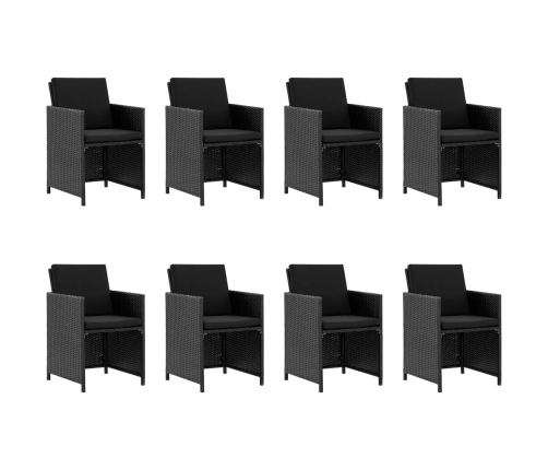 Set comedor de jardín 9 piezas y cojines ratán sintético negro