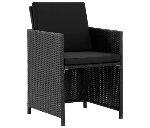 Set comedor de jardín 9 piezas y cojines ratán sintético negro