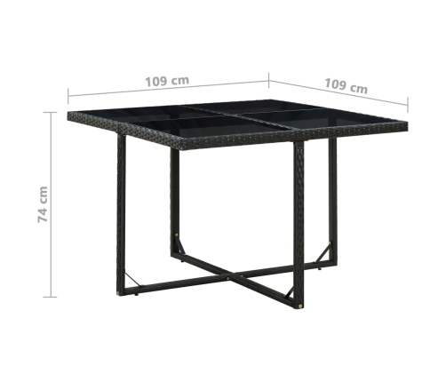 Set comedor de jardín 9 piezas y cojines ratán sintético negro