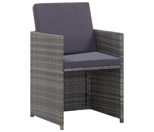 Set comedor de jardín 9 piezas y cojines ratán sintético gris