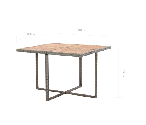 Set comedor de jardín 9 piezas y cojines ratán sintético gris