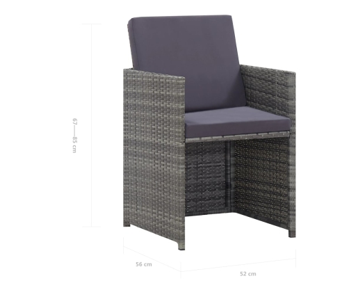 Set comedor de jardín 9 piezas y cojines ratán sintético gris